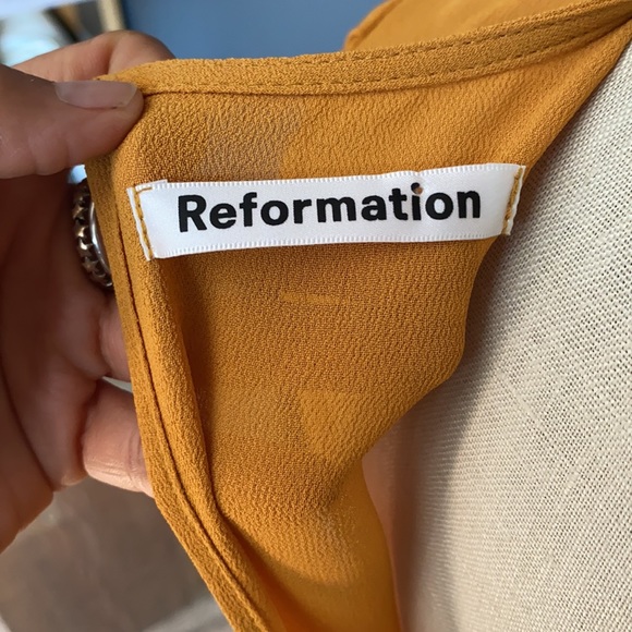 Reformation Gracie Ruched Sleeve Dress In mustard - Picture 7 of 8